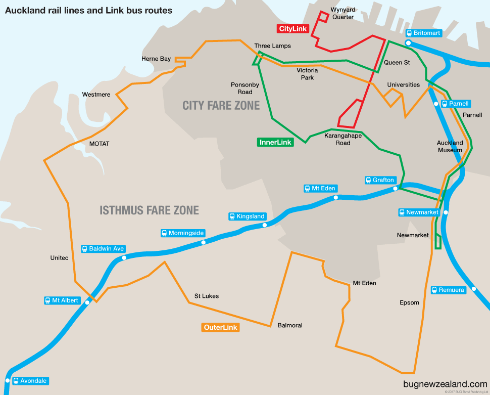 Auckland Link bus routes and rail lines